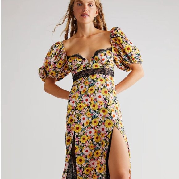NWOT For Love & Lemons Sylvia Floral Yellow Maxi Dress Sylvia Maxi Dress XS $336